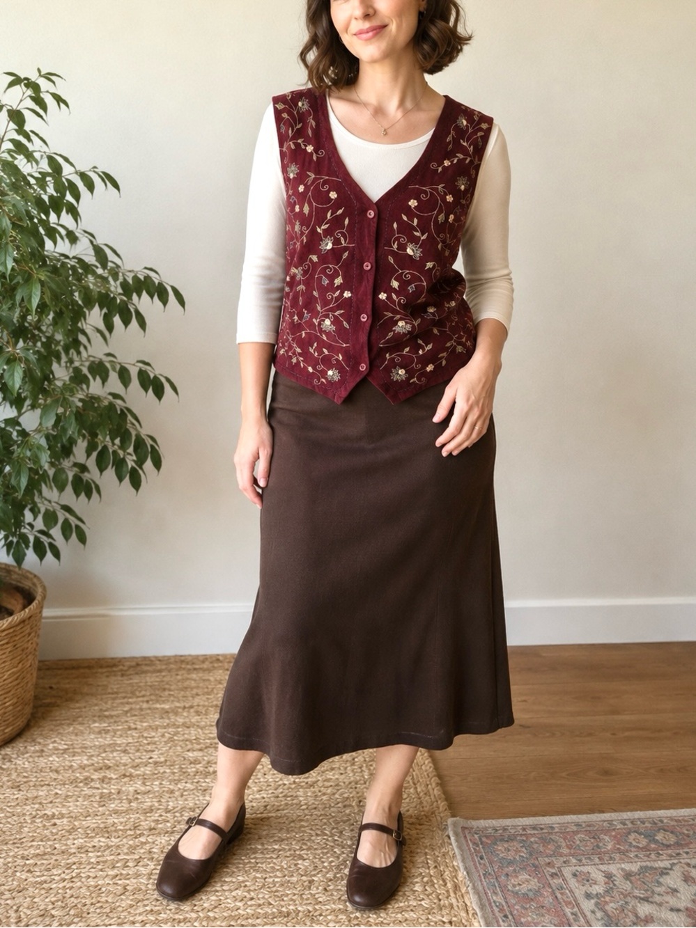 Vintage Y2K Artsy Embroidered floral Whimsigoth Vest Earthy Indie Academia Top